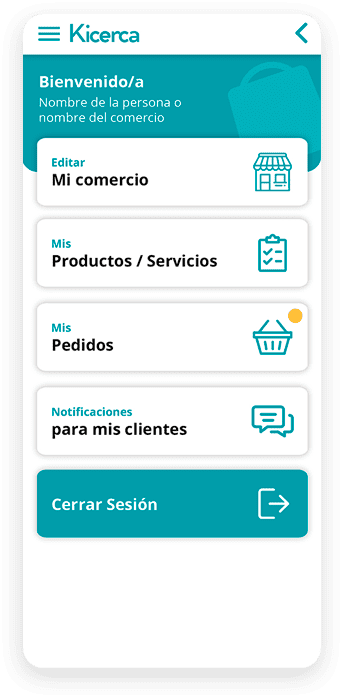 Gestión del comercio en la App Kicerca
