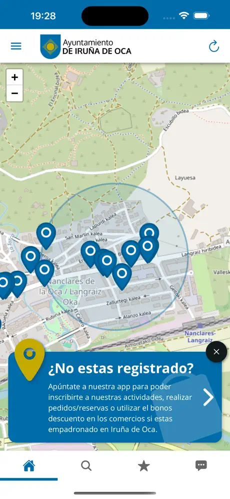 Mapa de comercios de Iruña de Oca en la app