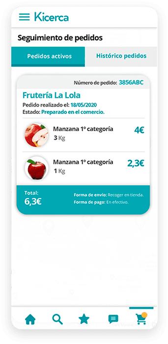 Pedidos en la App Kicerca